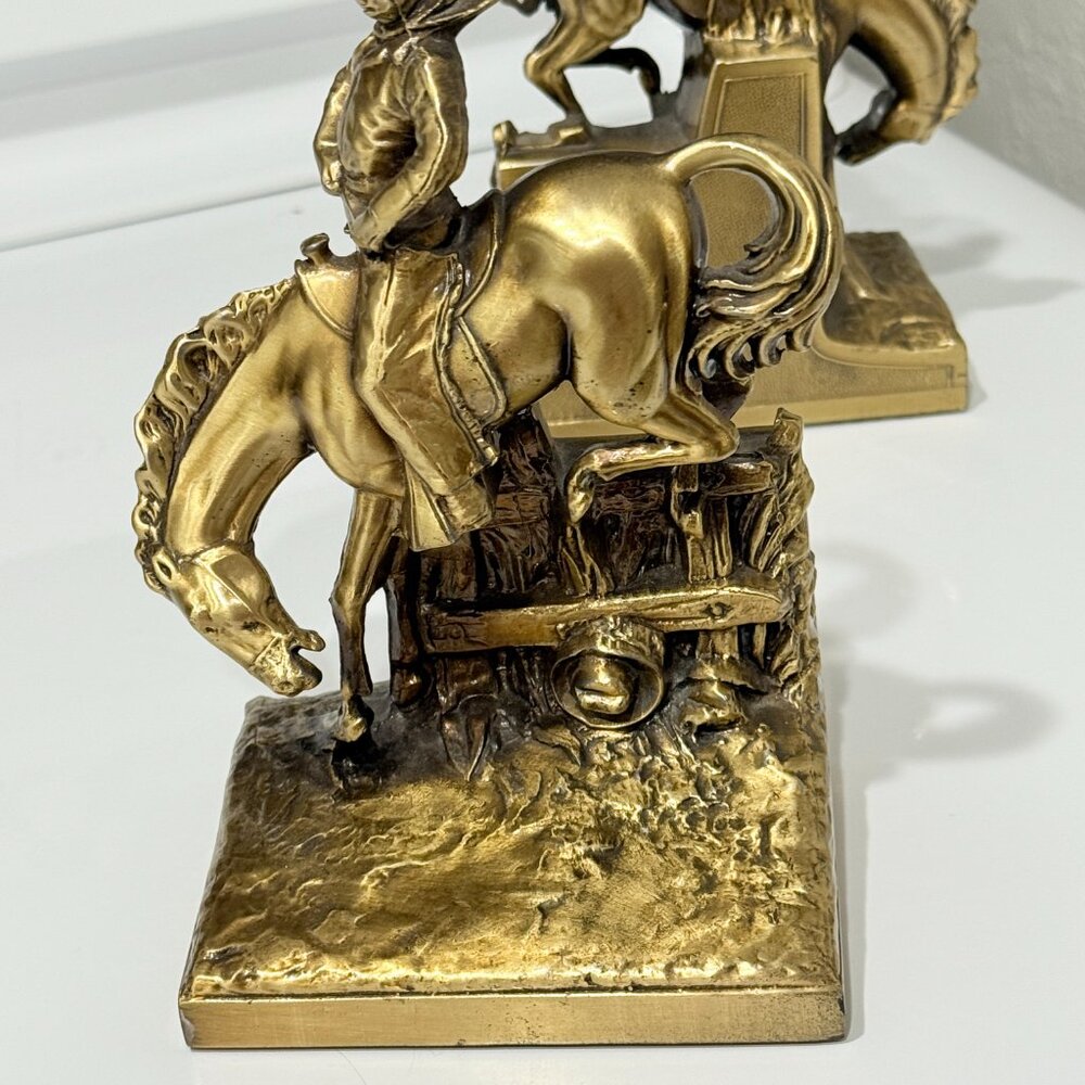 1960's PM Craftsman Cast Bronze Western Bookends - Picture 13 of 17